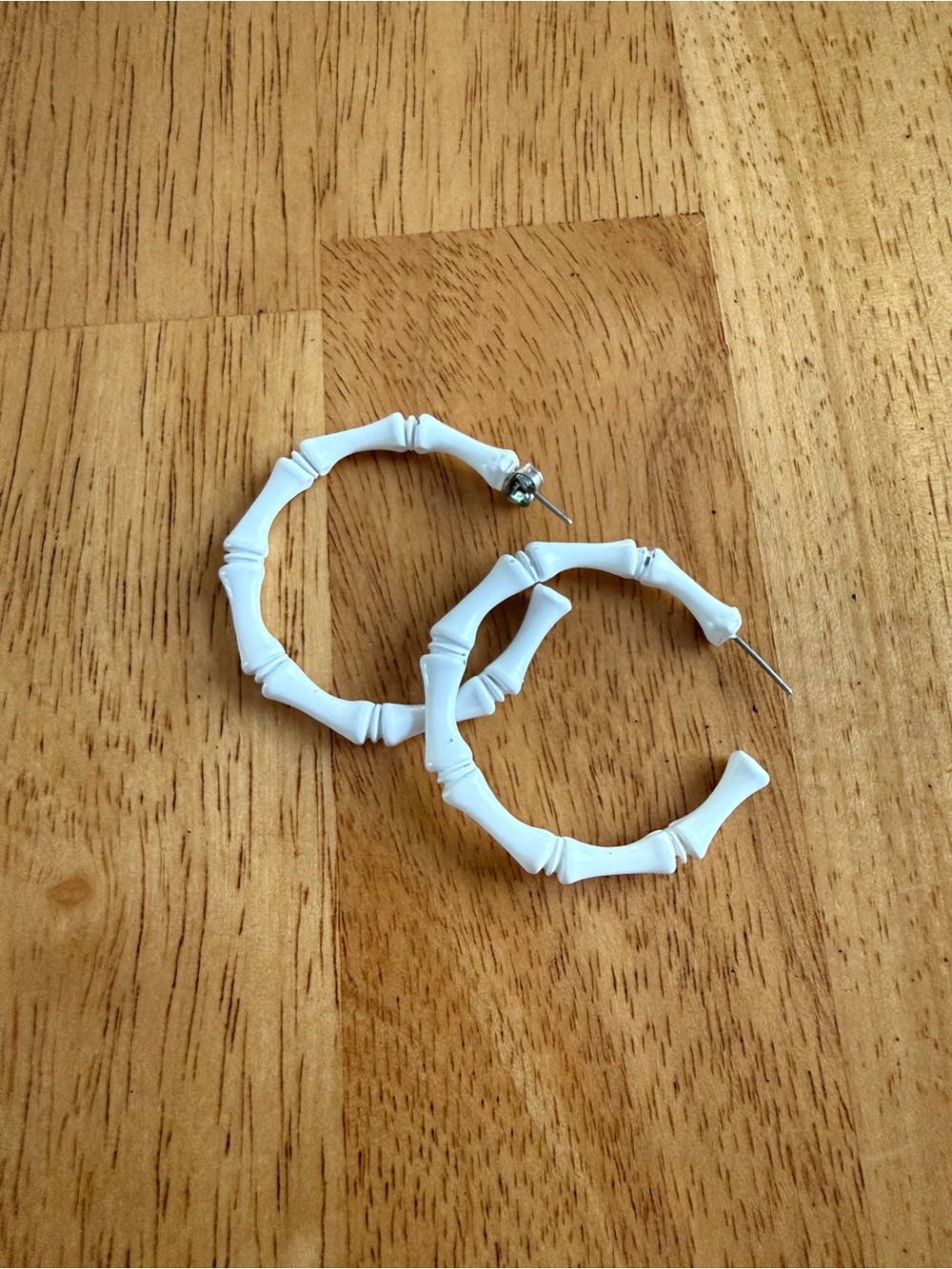 White Bamboo-Style Hoop Earrings - Women Accessories